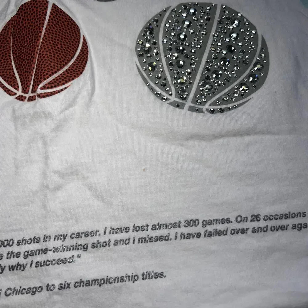 AIR JORDAN Graphic Basketball Qoute Rhinestone Graphic Short Sleeve T-shirt